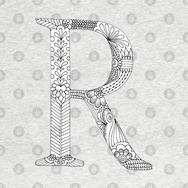 Henna Alphabet R / Henna Letter R - Black Henna Line Art by Tilila